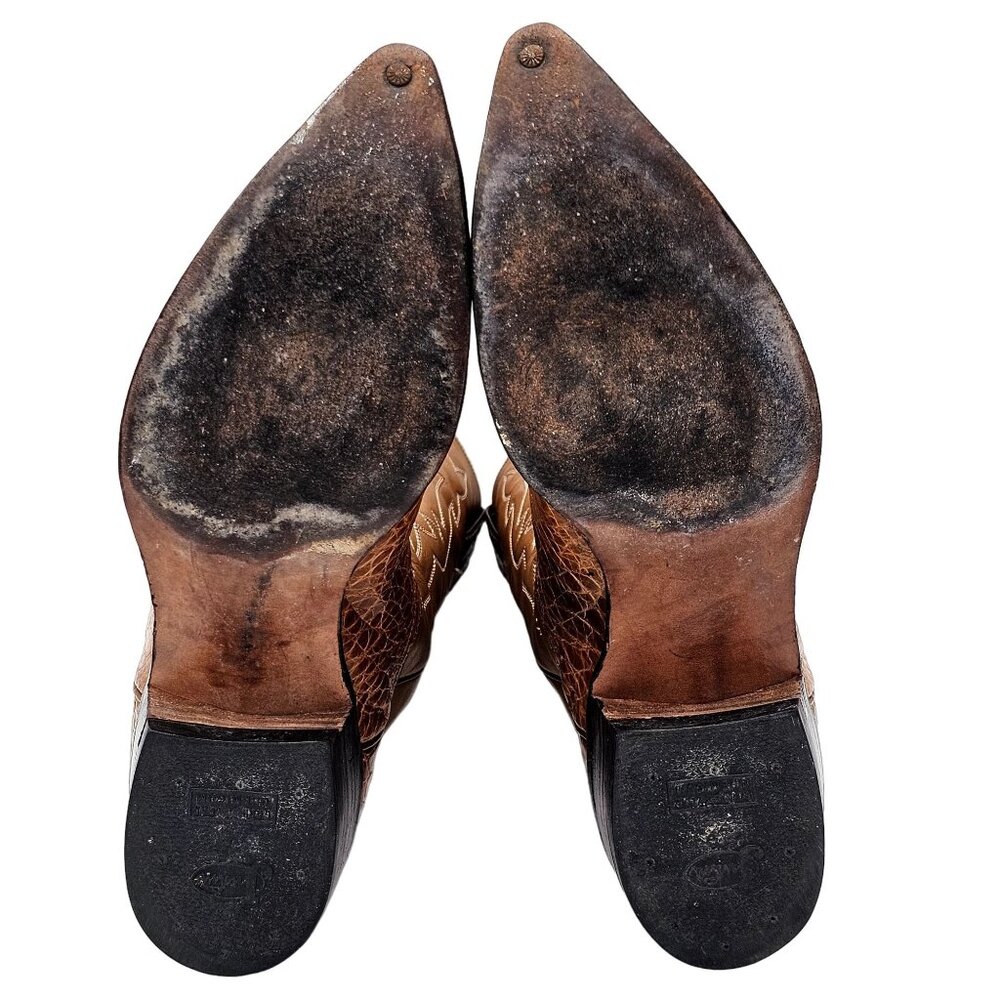 Vintage Preban Exotic Justin Womens 8AA Honey Brown Cowboy Western Boots Cowgirl - Picture 7 of 16